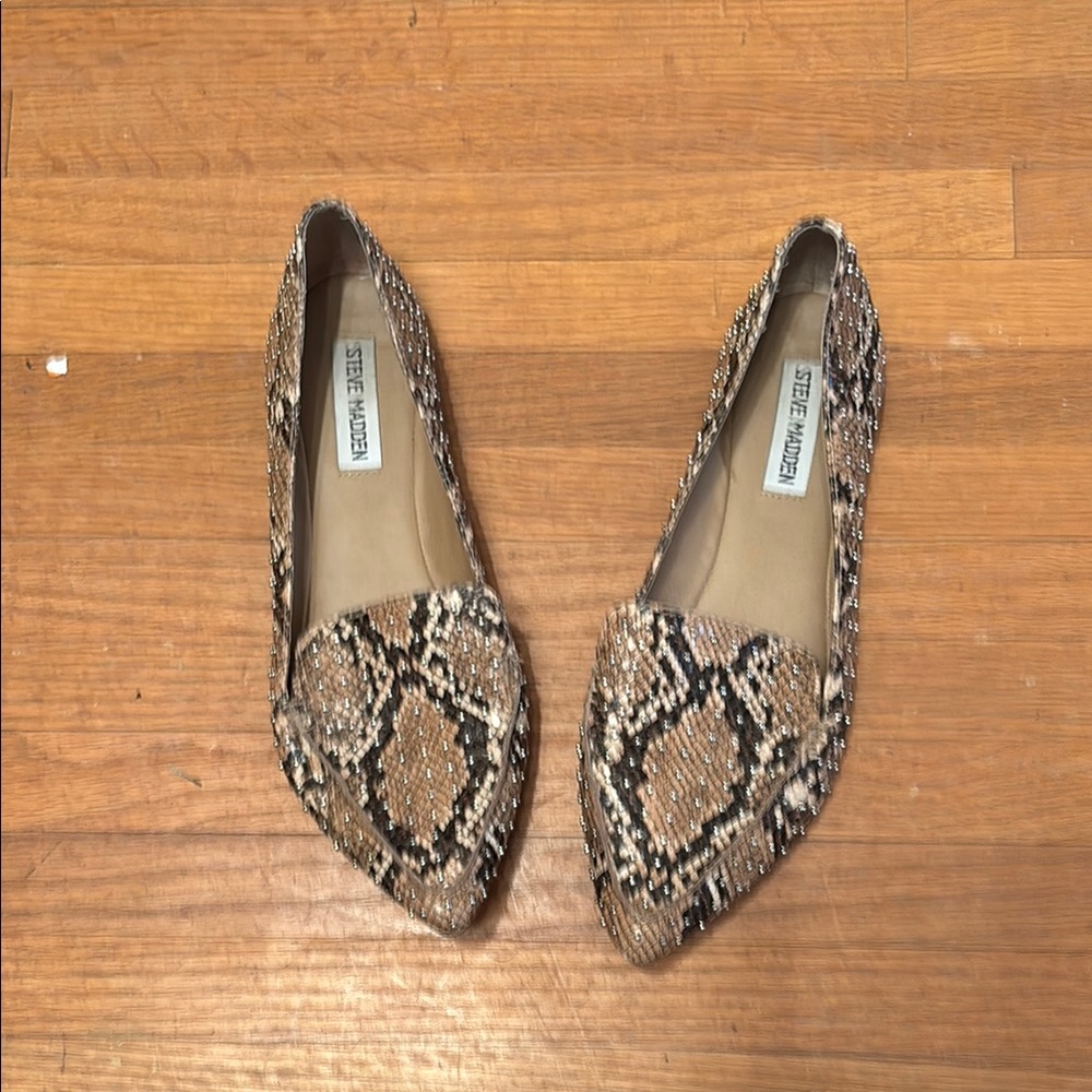 Steve Madden Brown Flats with Snakeskin Pattern